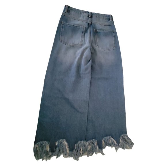 Blue Flare Jeans with Distressed Details and Rhinestone Embellishments - Picture 2 of 8